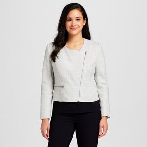 H&M Winter White Silver Sparkle Tweed Style Moto Jacket Size 12 (NWOT)